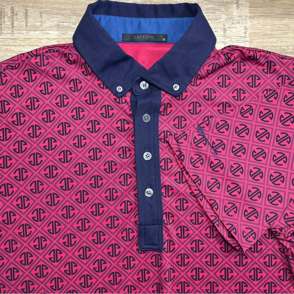 Greyson West Flag Short‎ Sleeve Polo Shirt Men M Knit Contrast Collar Blue Pink